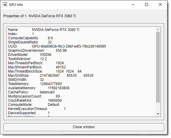 GPU info dialog