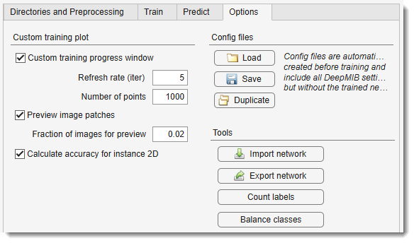Options tab interface