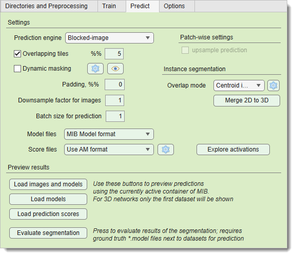 Deep learning workflow -> Predict tab