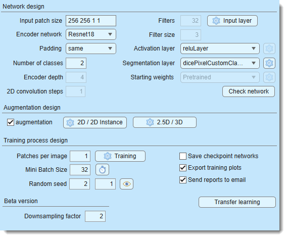 Deep learning workflow -> Train tab
