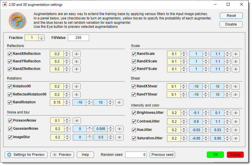 Augmentation settings