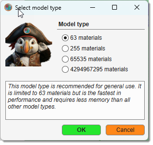 Create model dialog