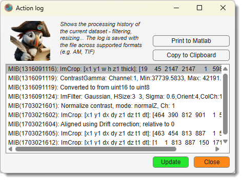 Action Log window