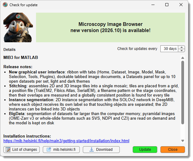 Check for the update dialog