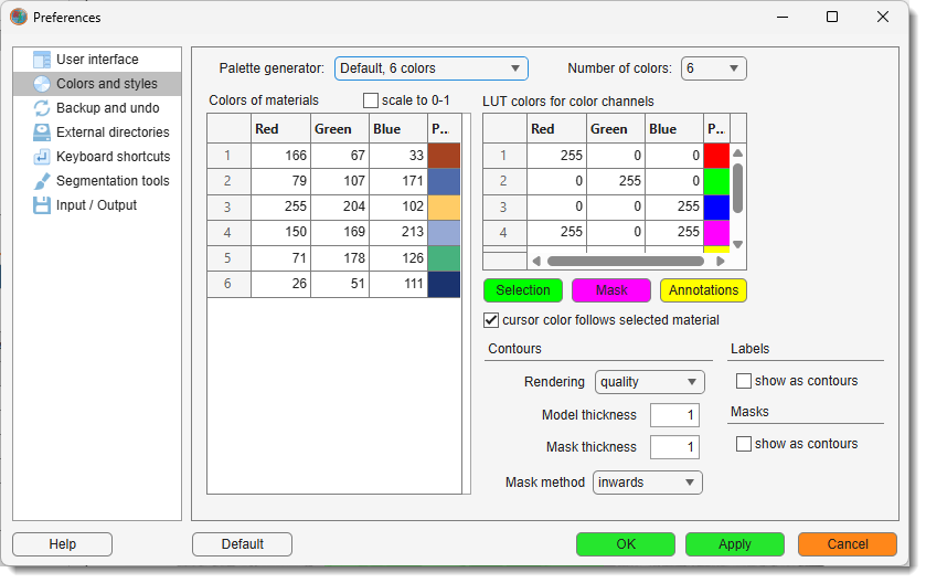 Colors and Styles Preferences