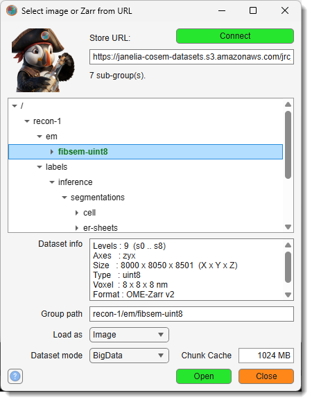 Import URL / Zarr dialog