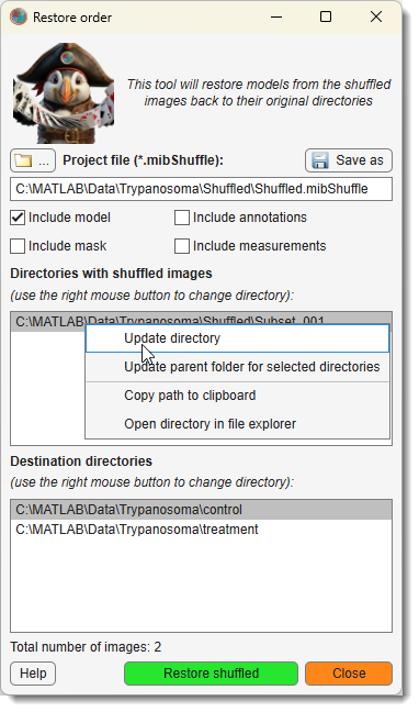 Restore order dialog