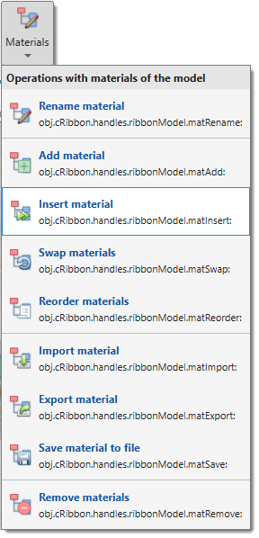 Model materials operations