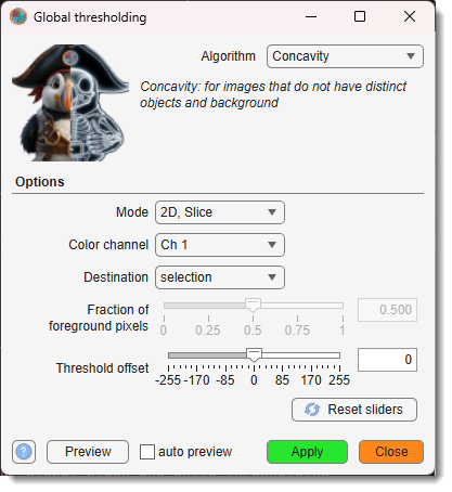 Global thresholding interface