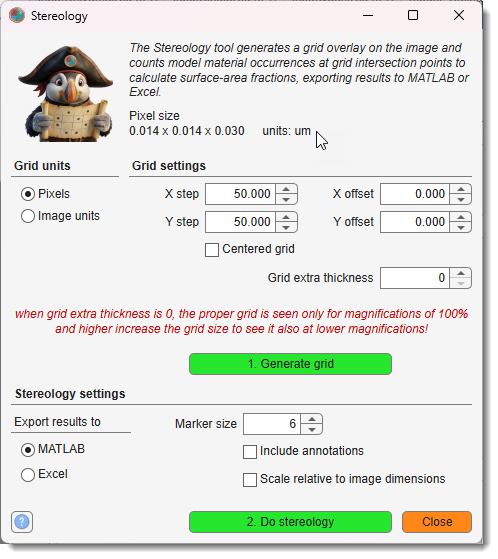 Stereology interface