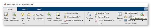 Start MATLAB preferences dialog