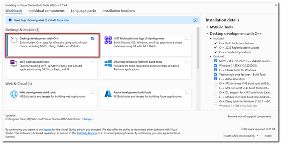 Install Desktop development with C++